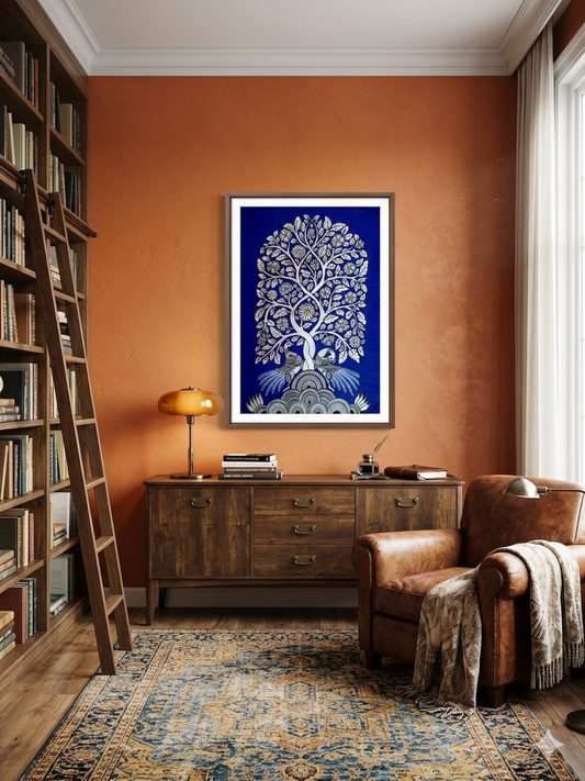 Tree of Life : Twin Peacocks ( 19 × 25 inches including frame)