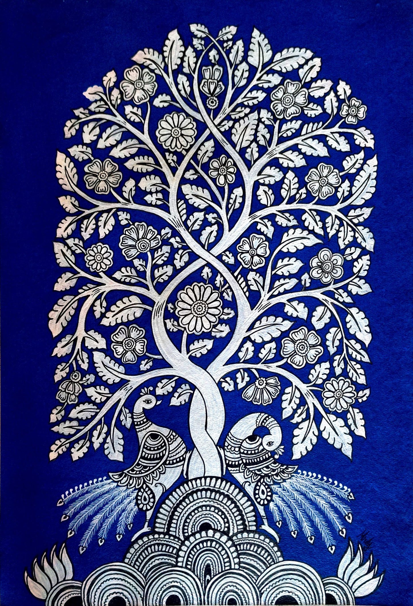 Tree of Life : Twin Peacocks ( 19 × 25 inches including frame)
