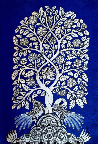 Tree of Life : Twin Peacocks ( 19 × 25 inches including frame)