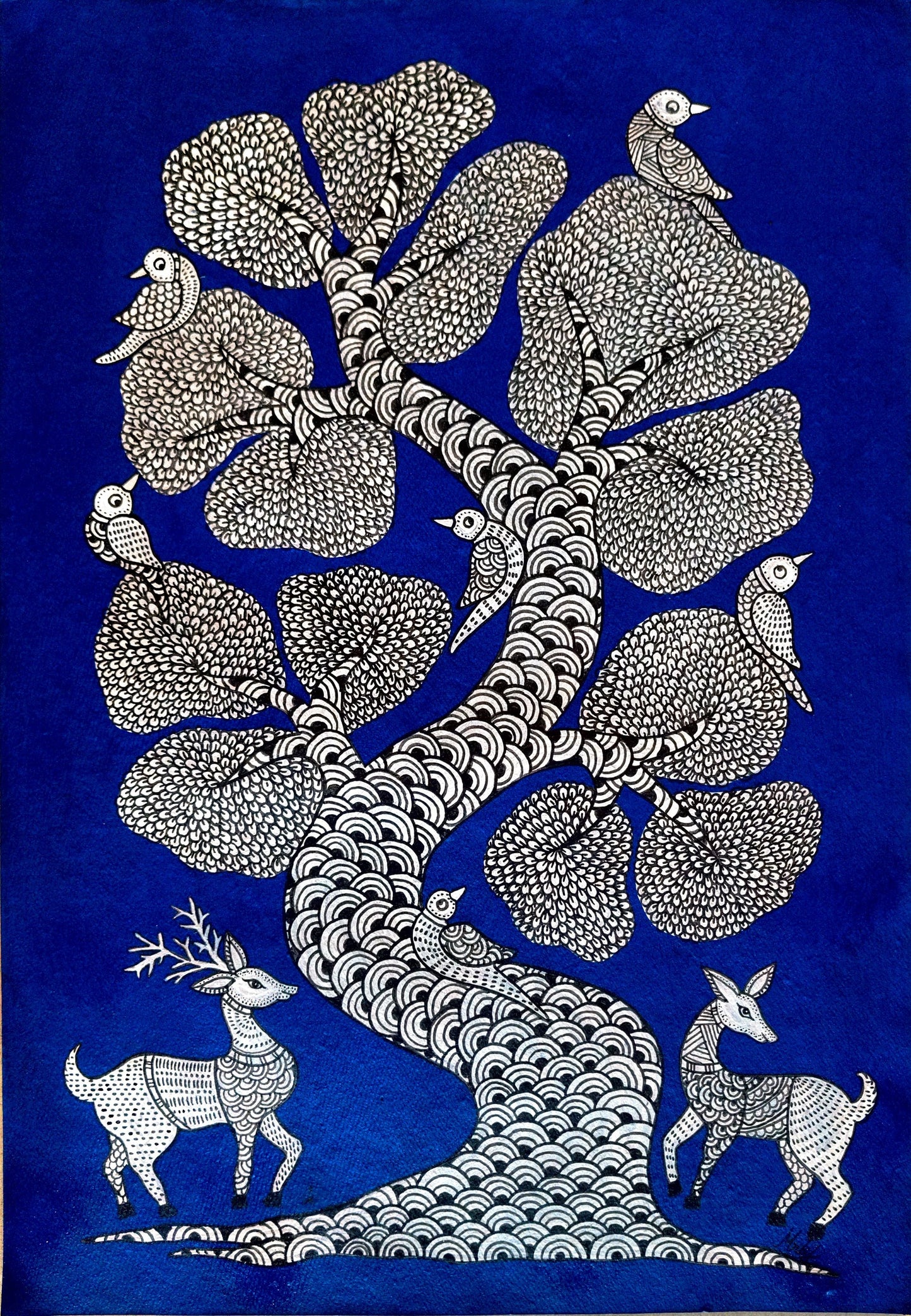 Tree of Life : Twin Deer (19 × 25 inches including frame)