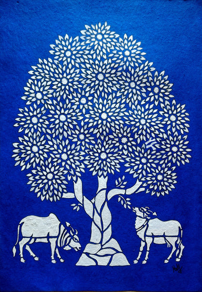 Tree of Life : Twin Cattle (19 × 25 inches including frame)