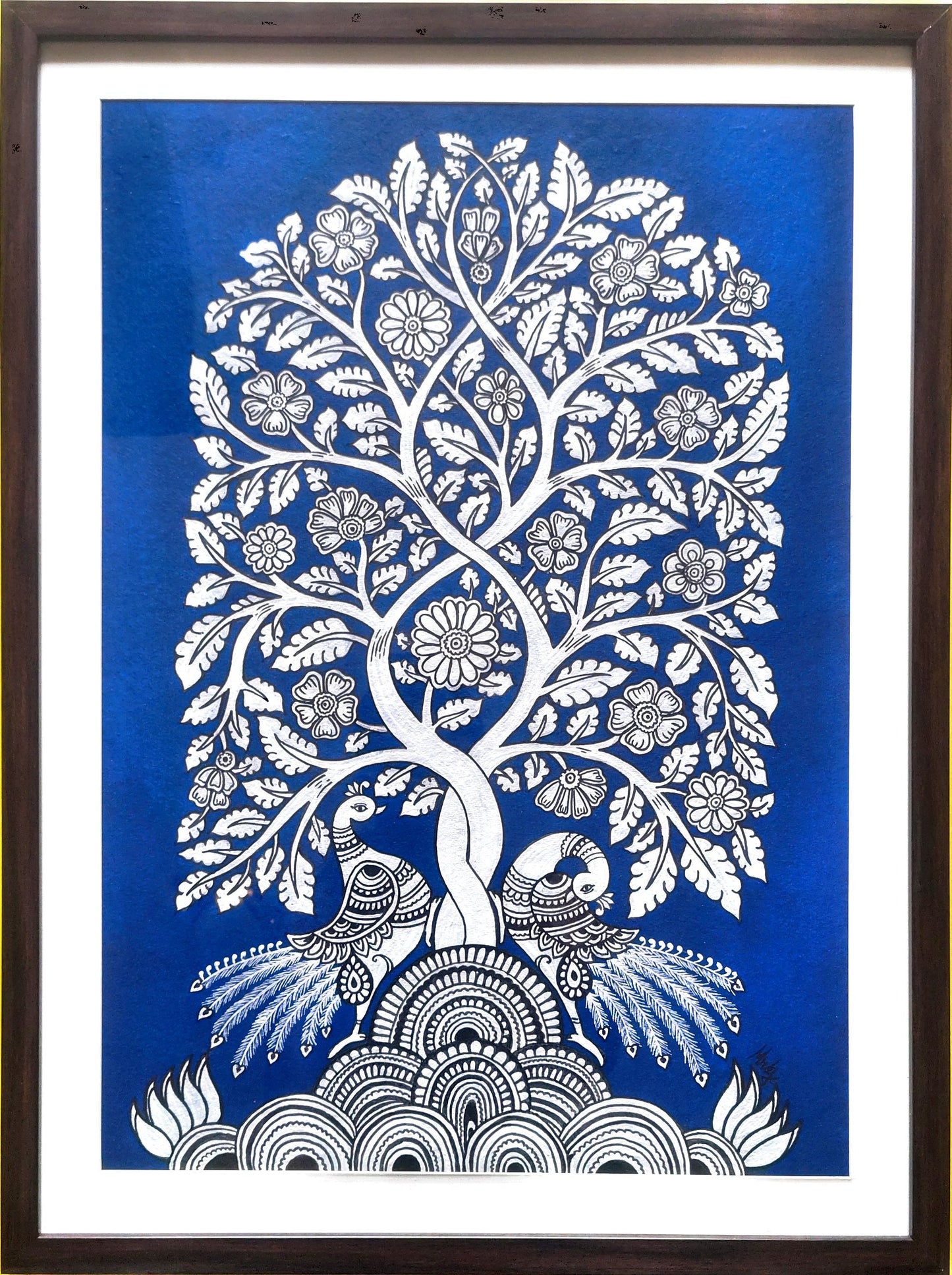 Tree of Life : Twin Peacocks ( 19 × 25 inches including frame)