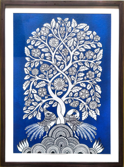 Tree of Life : Twin Peacocks ( 19 × 25 inches including frame)