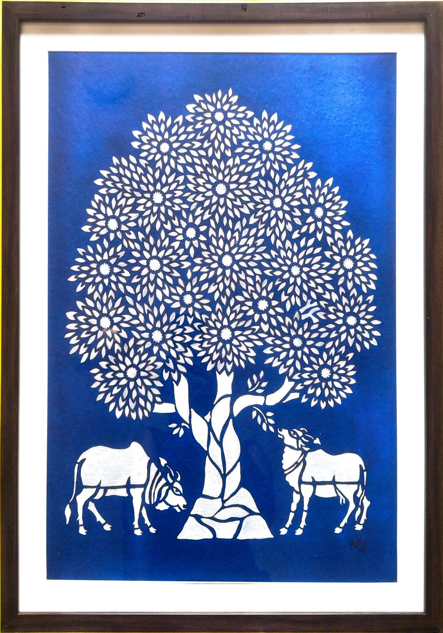 Tree of Life : Twin Cattle (19 × 25 inches including frame)