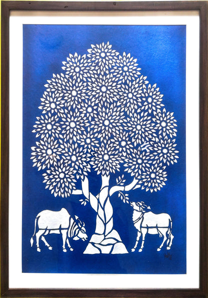 Tree of Life : Twin Cattle (19 × 25 inches including frame)