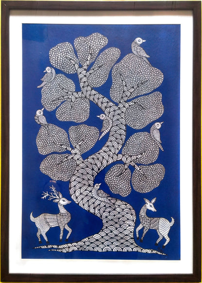 Tree of Life : Twin Deer (19 × 25 inches including frame)