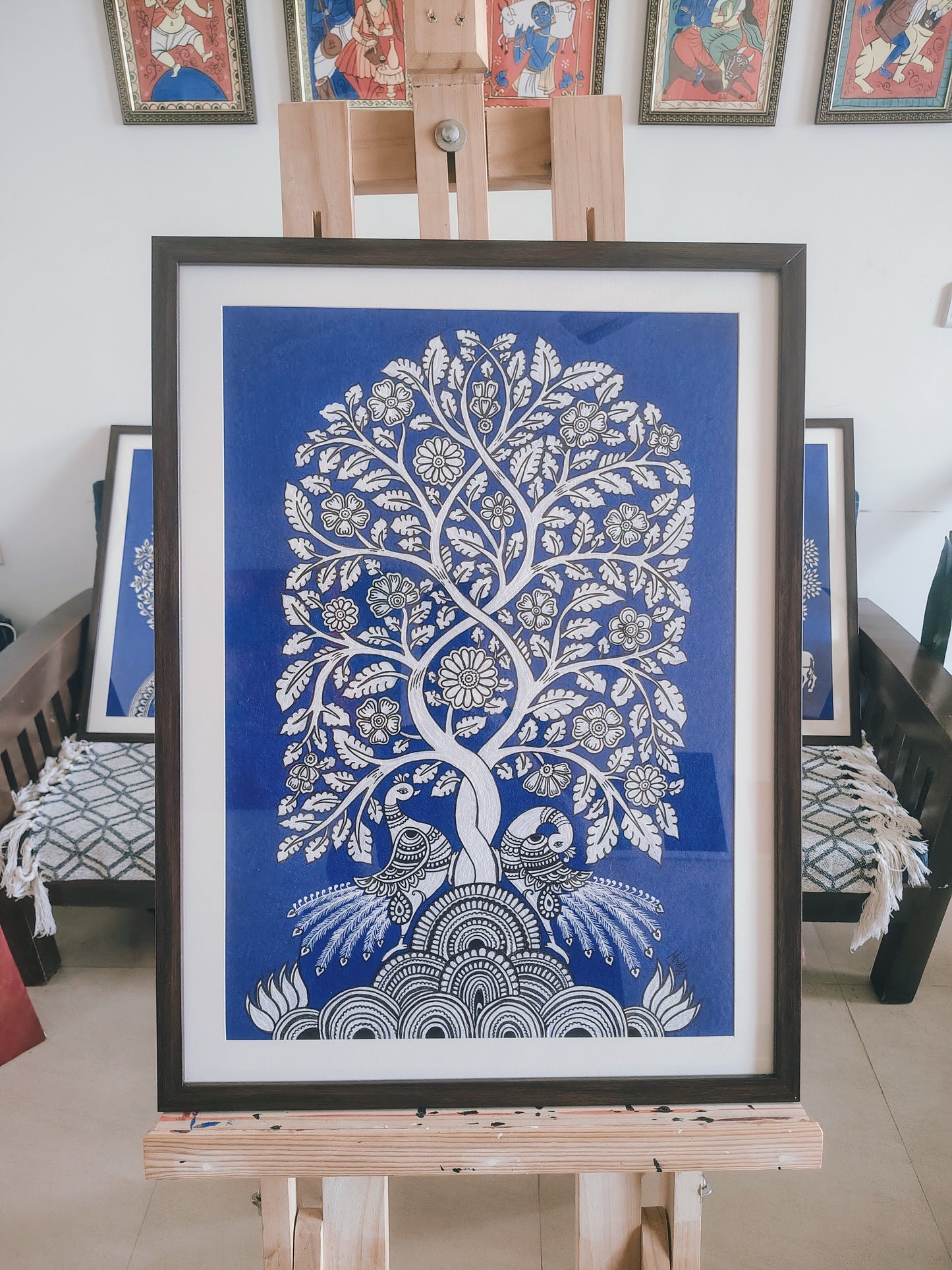 Tree of Life : Twin Peacocks ( 19 × 25 inches including frame)