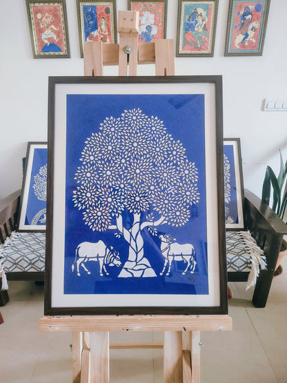 Tree of Life : Twin Cattle (19 × 25 inches including frame)