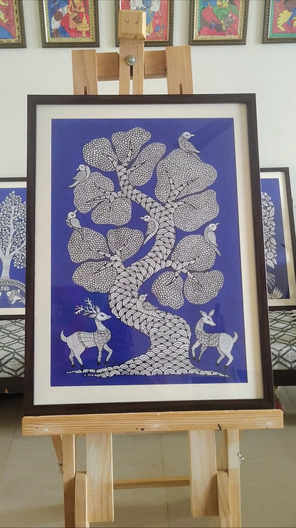 Tree of Life : Twin Deer (19 × 25 inches including frame)
