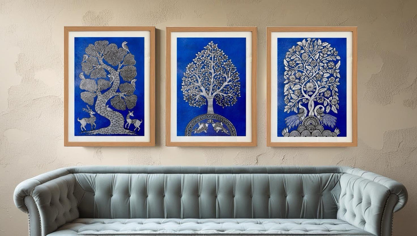 Tree of Life : Twin Deer (18 × 24 inches light wood frame)