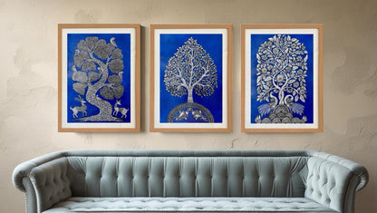 Tree of Life : Twin Deer (18 × 24 inches light wood frame)
